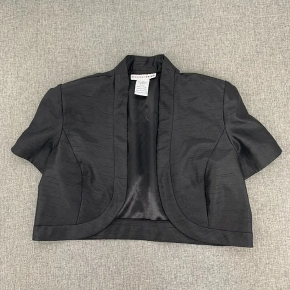 Madison Leigh Cropped Open Cardigan Black‎ Size 14 Shoulder Pads 100% Polyester